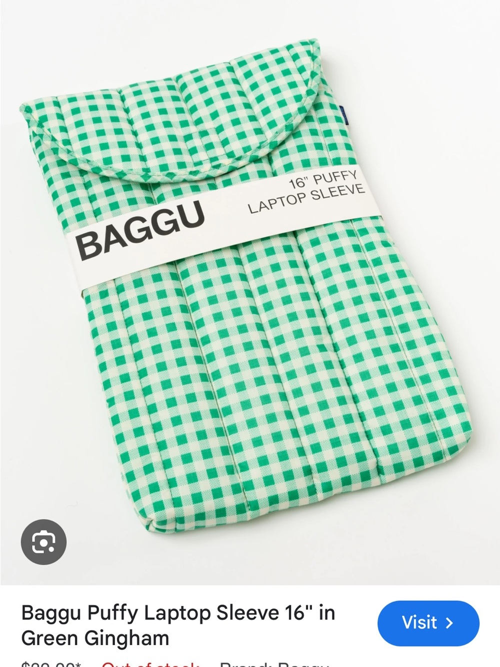 Baggu Green and White Gingham Padded 16” laptop sleeve. Perfect condition